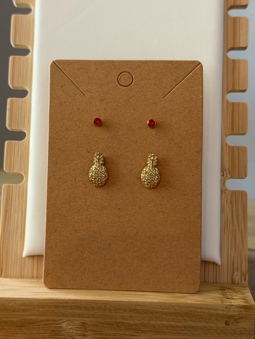 Pineapple & Red Crystal Stud Earrings Bundle, New